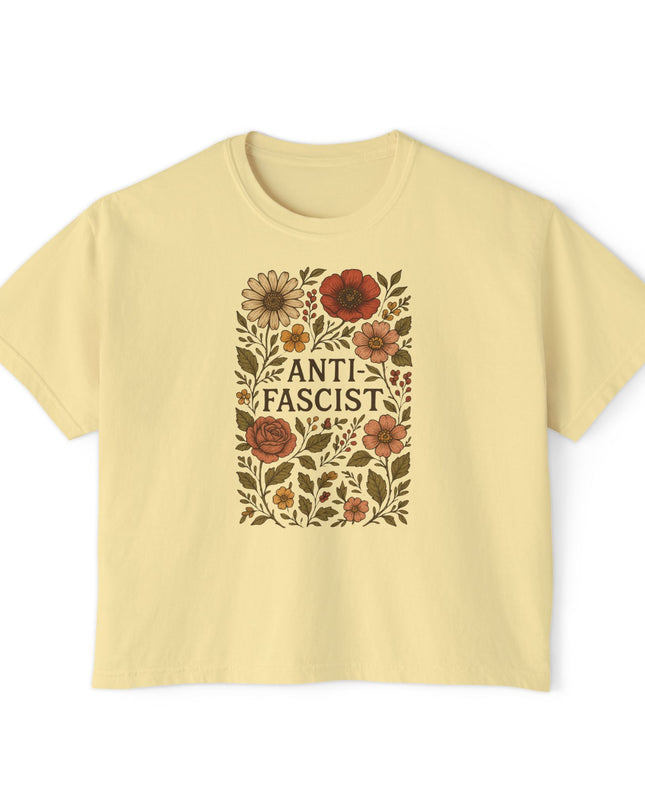 Anti Fascist Floral Comfort Colors Crop Top