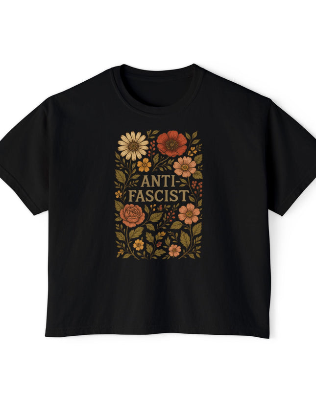 Anti Fascist Floral Comfort Colors Crop Top