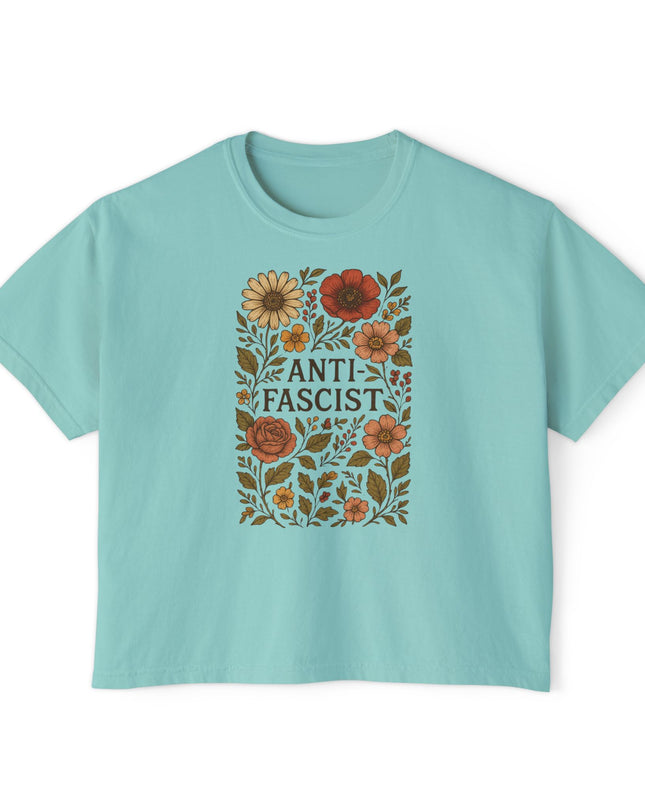 Anti Fascist Floral Comfort Colors Crop Top