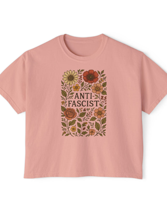 Anti Fascist Floral Comfort Colors Crop Top